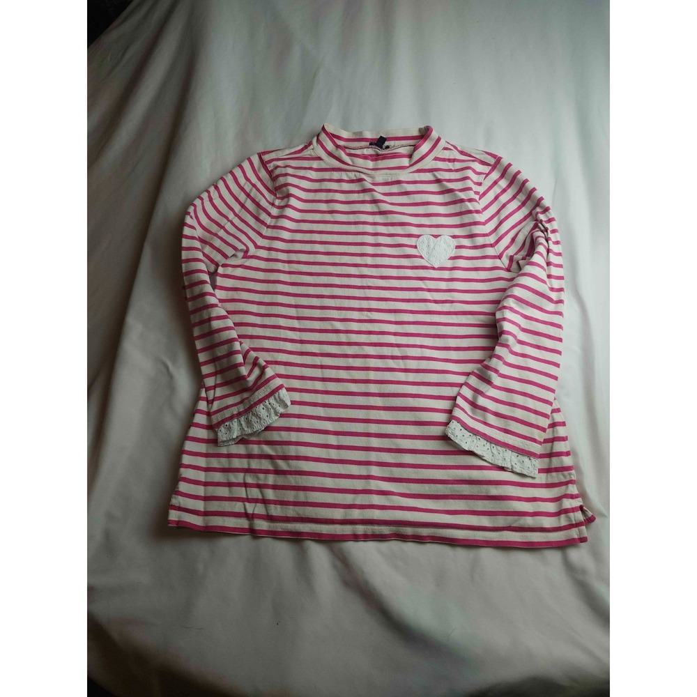 Talbots Top Womens Large Striped Heart Applique Preppy Coastal Nautical Classic